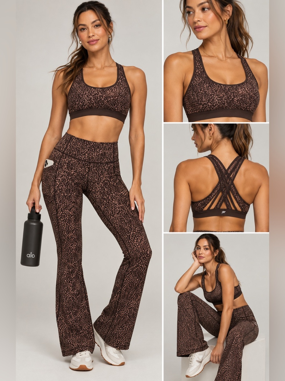 Fabletics Cacao Spotted Animal leggings & Sports Bra Set